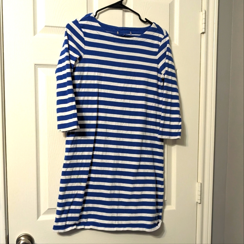 Vintage Stripped blue and white long sleeve short skirt dress thick material